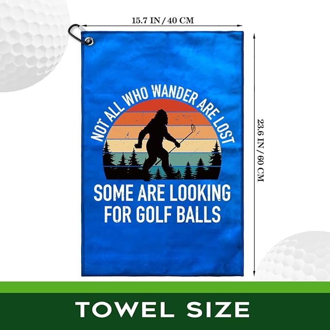 Not All Who Wander are Lost Polyester Printed Golf Towel for GolfBag, Funny Golf Gifts & Accessories for Men Women Golfs Fan Dad Grandpa, GolfLover Retirement Birthday Gifts (Blue)