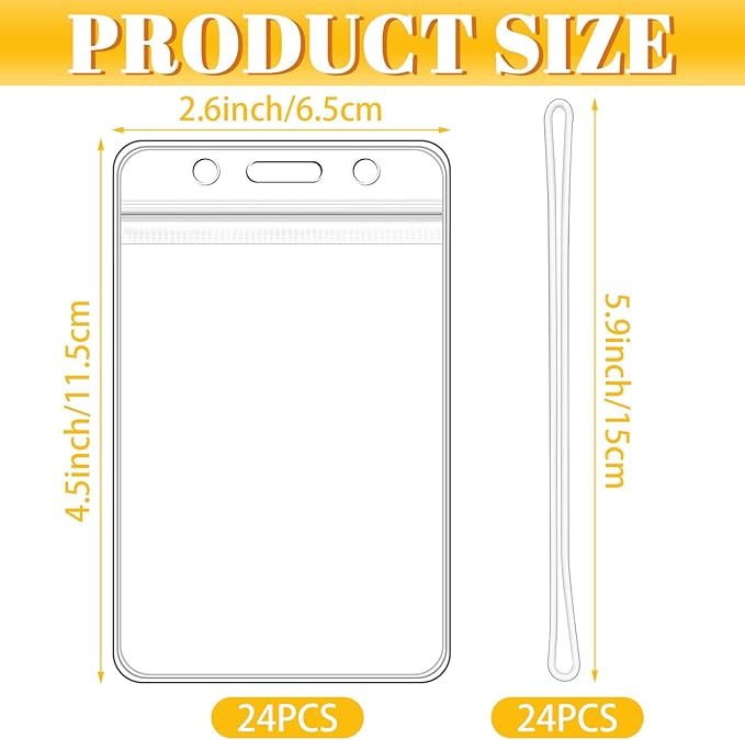 24 Pieces Plastic Luggage Bag Tag Holder Badge Label Tag Holder Clear ID Card Holder with 24 Pack Luggage Tag Loop Straps for Office Business Travel Supplies