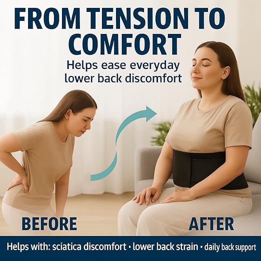 Breathable Mesh Back Brace with Flexible Stays, Ultra-Thin Adjustable Lumbar Support Belt for Men & Women, Immediate Relief for Lower Back Pain & Discomfort, Ideal for Work, Walking & Daily Use (Fits Waist 31.1"-53.15")