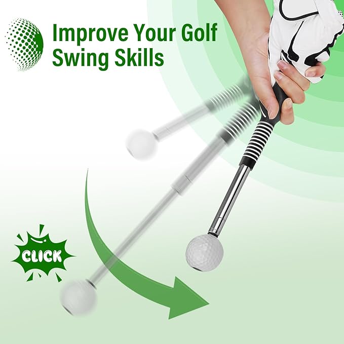 Retractable Golf Swing Training Aid, Golf Grip Trainer - Flexible Telescopic Practice Stick with Click Feedback for Right Handers, Indoor/Outdoor Use - Improves Tempo, Chipping & Warm-Ups