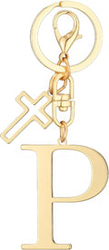 Gold Initial Keychain for Women A-Z Letter Cross Keychains Alphabet Key Chain bag Accessories Gift for Christian