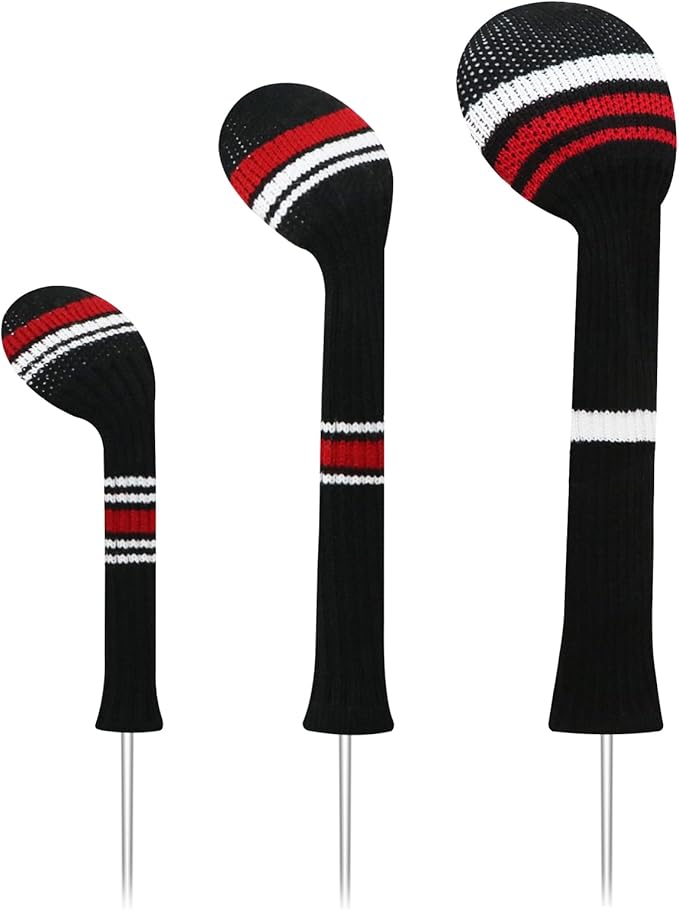 LeFeng 3Pcs Golf Club Covers, Knitted Golf Club Covers for 460cc Driver Fairway Woods and Hybrid