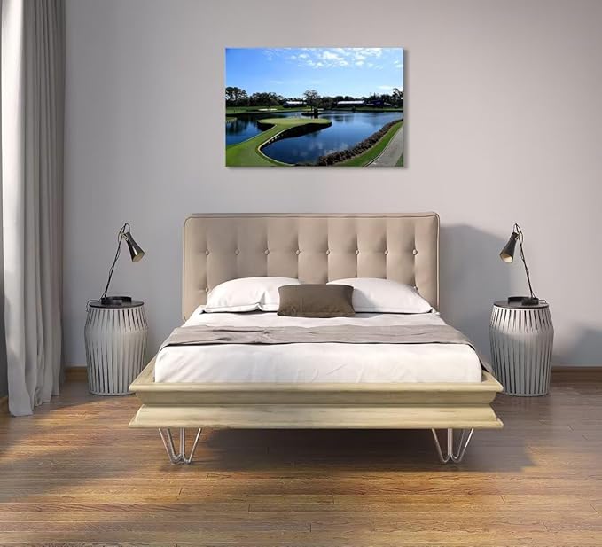 TPC Sawgrass Golf Course Wall Art for Living Room Bedroom Office Wall Decor - USA Golf Course Picture Poster Framed Artwork Canvas Prints Golf Art Ready to Hang(28''H x 44''W)