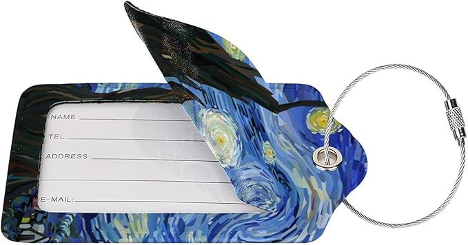 Starry Sky 2 Pcs Luggage Tags, Starry Night Privacy Cover Id Label with Stainless Steel Loop and Address Card for Suitcases & Travel Bags