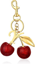 SYNLIN Cherry Keychain with Initial Charm,Personalized Cherry Bag Charm for Women,Alphabet Letter for Luxury Purse Backpack