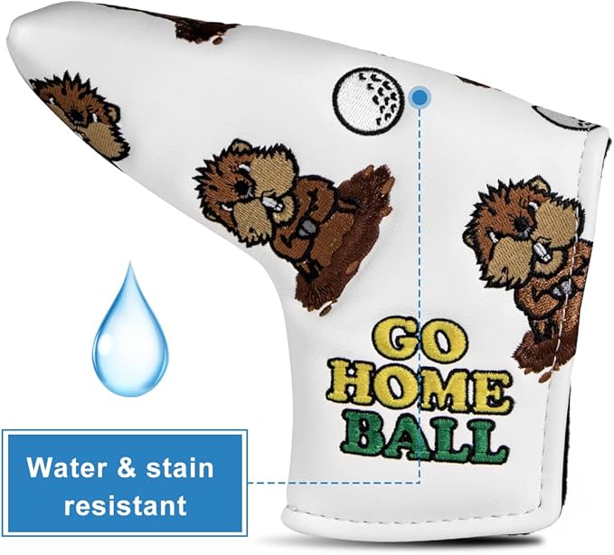 Barudan Golf Putter Head Cover Magnetic Blade Putter Cover Headcover Gopher Headcover Golf Gift for Husband or Dad (White)