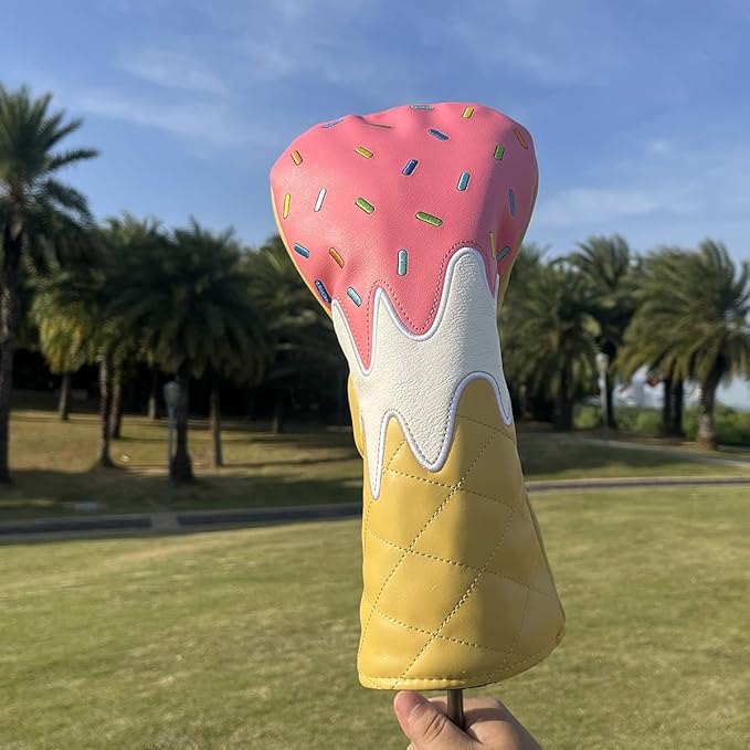 Golf Wood Head Covers Driver Cover 3 Wood Headcover Hybrid Head Covers Embroidery Ice Cream Design Golf Club Headcovers Leather Hand-Made Wood Head Cover