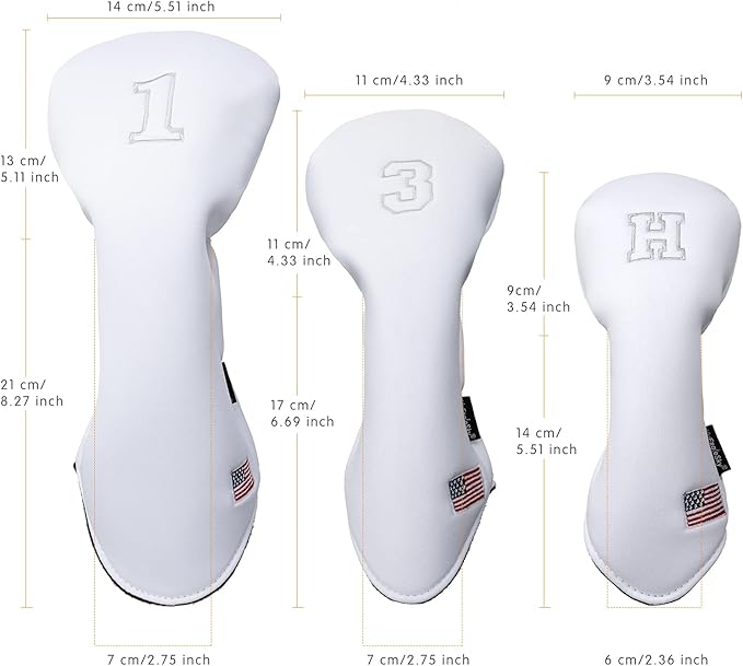 Golf Driver Head Covers 3-Pack for Men & Women - Premium PU Leather with Elephant Embroidery, Double Elastic Band (Driver/Fairway/Hybrid), Waterproof & Durable - White Grey or Black Grey