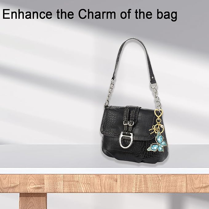 Bag Charm Keychain for Women: Cute Bow Keychains with Diamond Butterfly Pendant, Bags Purse Key ring Accessory