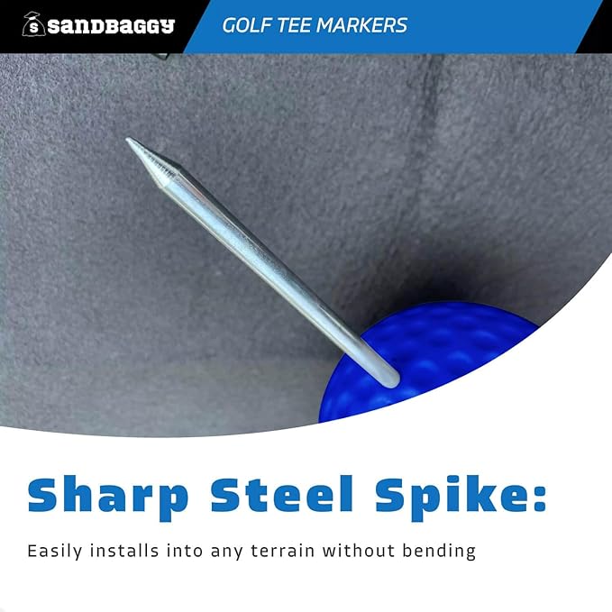 Sandbaggy Plastic Tee Markers for Golf Course (UV Resistant) - Steel Spike - Safety Caps Included