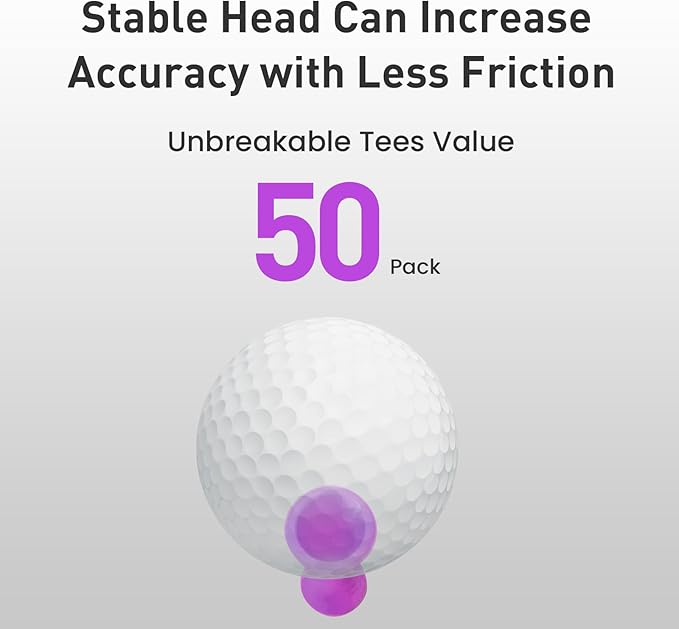 FINGER TEN Golf Castle Tees Plastic 2 1/4 Inch with Stopper for Consistent Height Value 50 Pack, Short Durable Tee for Par 3 Holes in Orange Purple Pink for Men Women