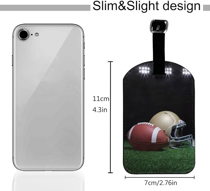 Ameican Football Luggage Tag for Suitcases,Sport Golden Helmet Grass Field PU Leather Baggage Tags Bag Tags Travel Id Label for Luggage Women Men -1 Piece