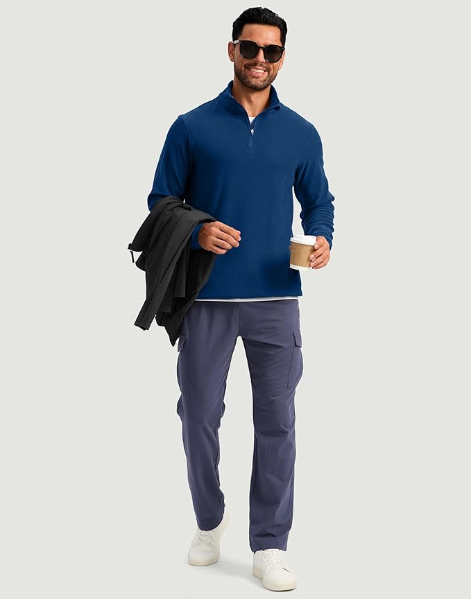 G Gradual Mens Quarter Zip Pullover Fleece with 2 Zipper Pockets Long Sleeve Golf Shirt Winter Athletic Sweater Lightweight