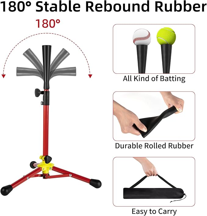 Kids Baseball Tee, 20.87 to 31.29 Inches Batting Tees for Baseball with Carry Bag, Portable Stable Baseball Tees for Hitting, Tripod Tanner Tee for Baseball Practice Stand Aged 3-8 Years