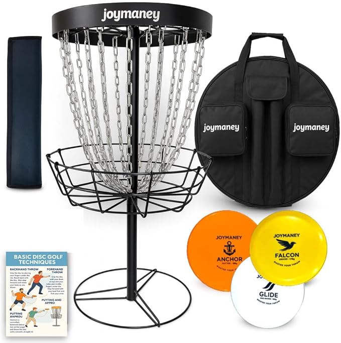 PDGA Approved Disc Golf Starter Set | Regulation Target Basket with Chain Guard, 3 Weighted Discs & 6-Page Training Guide | Quiet Backyard Practice Kit
