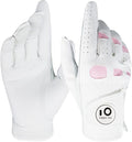 FINGER TEN Women’s Leather Golf Glove with Ball Marker Ladies Gloves Left Right Handed Golfer Extra Grip 1 Pack, Left Right Hand Pink Fit Woman Girl, Size Small Medium Large XL