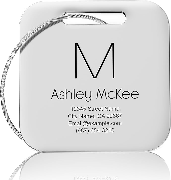 Luggage Tags for Suitcase - Personalized Engraved Stainless Steel Metal Tag for Cruise Travel - Custom Name Tags Suitable for Bags and Backpacks