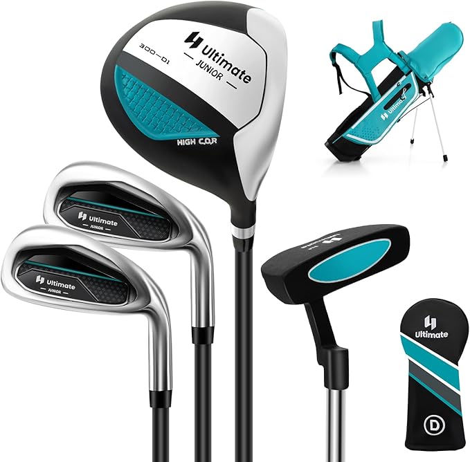Goplus Junior Complete Golf Club Set for Kids, Right Hand Golf Clubs with Stand Bag, Rain Hood, Golf Practice Set for Ages 5-7,8-10,11-13 Boys Girls