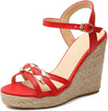 VOKLIN Women's Casual Espadrilles Wedge Sandals Open Toe Ankle Strap Metallic Chunky Platform Dressy Sandal