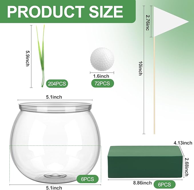 LemonRoad 6 Set Golf Party Centerpieces Table Decorations with Hollow Plastic Ball Artificial Grass Flag Flower Mud Sport Centerpiece Table Toppers for Golf Birthday Party Baby Shower Supplies