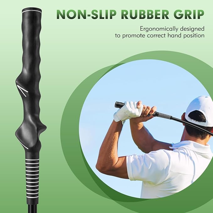 GYMAX Golf Swing Trainer, Warm-Up Stick with Grip Trainer for Rhythm, Balance, Tempo & Strength, Right Handed Swing Speed Training Aid, Weighted Golf Club for Indoor Practice