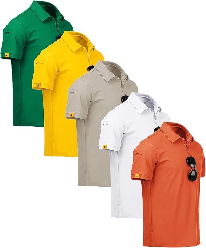ZITY 5 Pack Mens Polo Shirt Short Sleeve Sports Golf Tennis T-Shirt Moisture-Wicking Summer Shirts