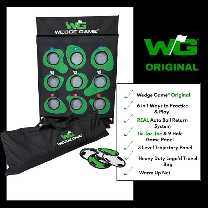 Large Premium Golf Short Game Practice Indoor/Outdoor Chipping and Pitching Net with True Auto Ball Return, 9 Holes of Golf, Tic-Tac-Toe and More!