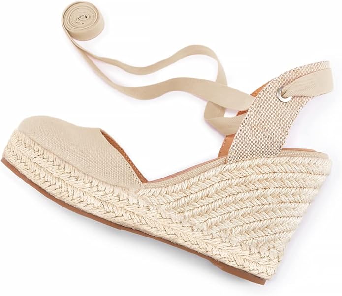 FISACE Womens Summer Espadrille Heel Platform Wedge Sandals Ankle Buckle Strap Closed Toe Shoes
