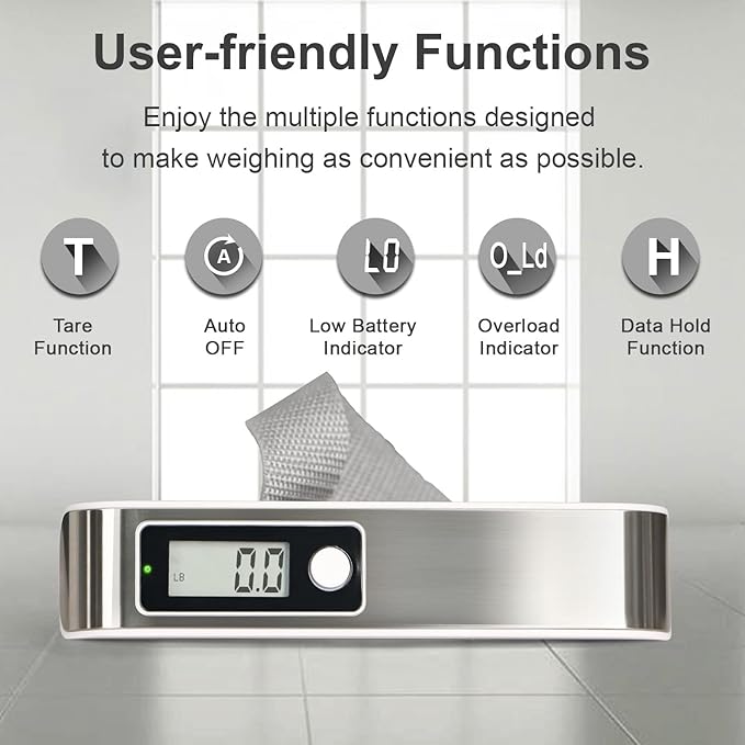 travel inspira Luggage Scale, Portable Digital Hanging Baggage Scale for Travel, Suitcase Weight Scale with Rubber Paint, 110 Pounds, Battery Included