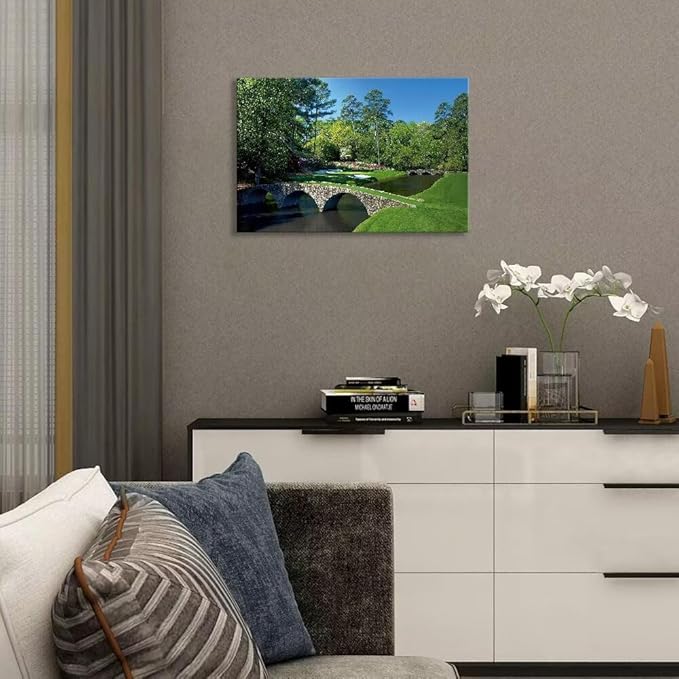 chenchenArt Augusta National Golf Course Wall Art - Augusta Golf Course 12th Hole Wall Art for Living Room Bedroom Bathroom Home Decorations Golf Art Canvas Prints Framed Ready to Hang(12''H x 16''W)