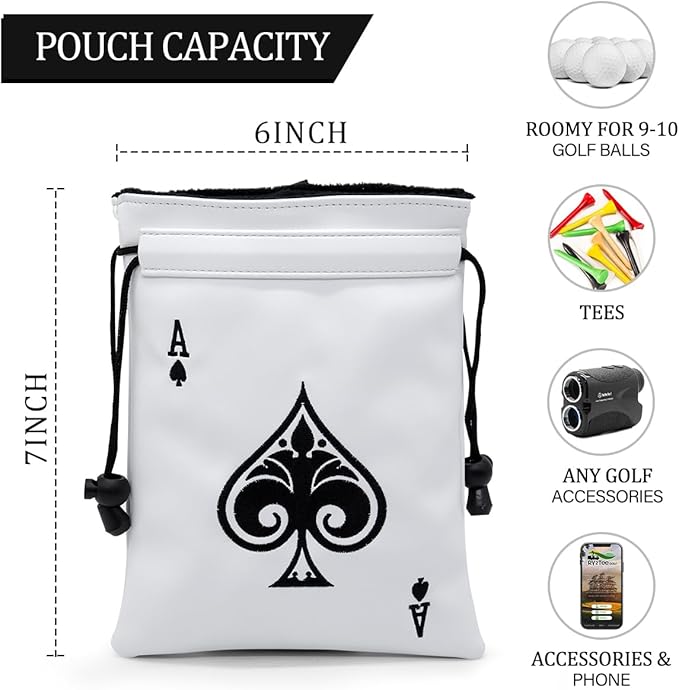 montela golf Valuables Pouch,Ace Poker Golf Bag Pouch with Drawstrings Golf Tee Bag Leather Golf Tee Pouchs for Men Women