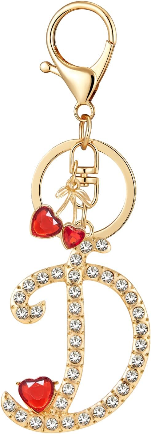 Gold Plated Alphabet Initial Letter Keyring Keychain for Women Girls Crystal Key Chains for Wallet Backpack Bag Charm