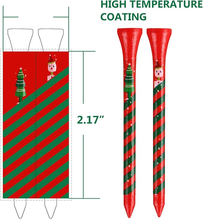ZALORD Marry Christmas Golf Tees 3 1/4 Inch Unbreakable Pack of 60 Long Christmas Golf Tees Wood Reduce Side Spin and Friction (Christmas)