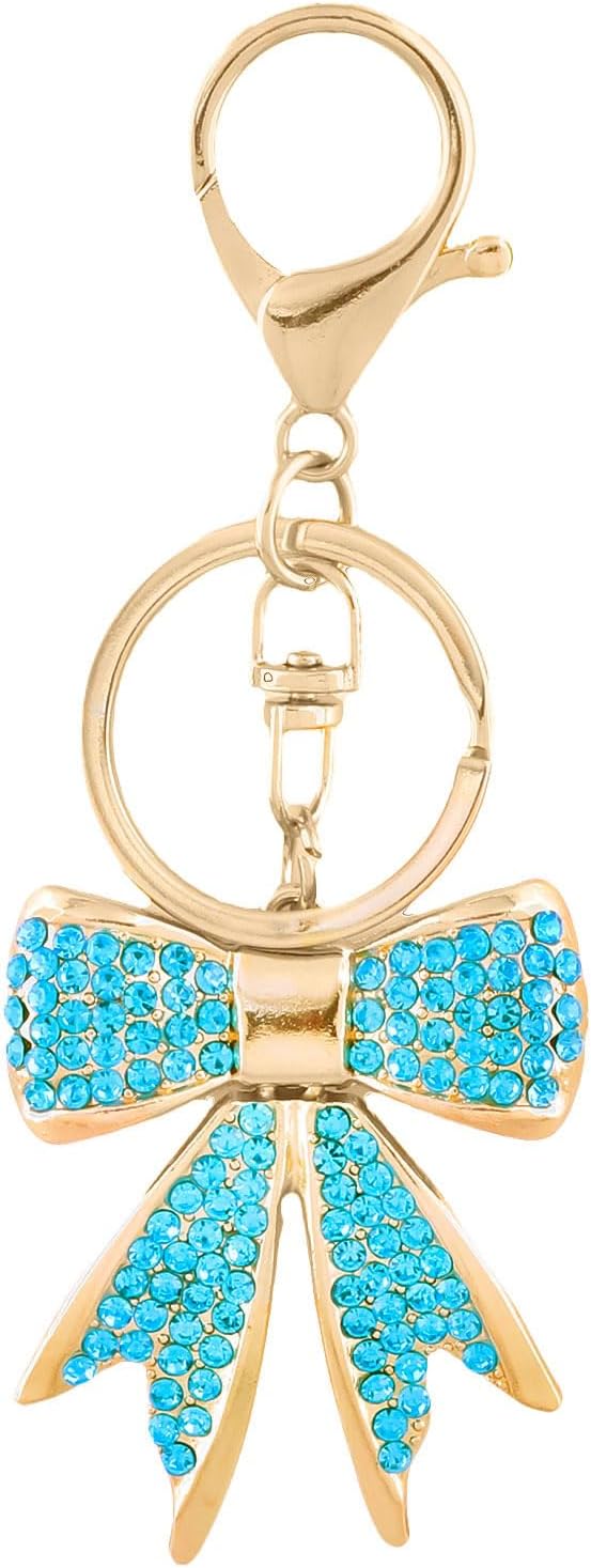 Sparkly Bow Bag Charm Keychain - Rhinestone Bow Key Chain for Women - Cute Purse Handbag Charms Accessories
