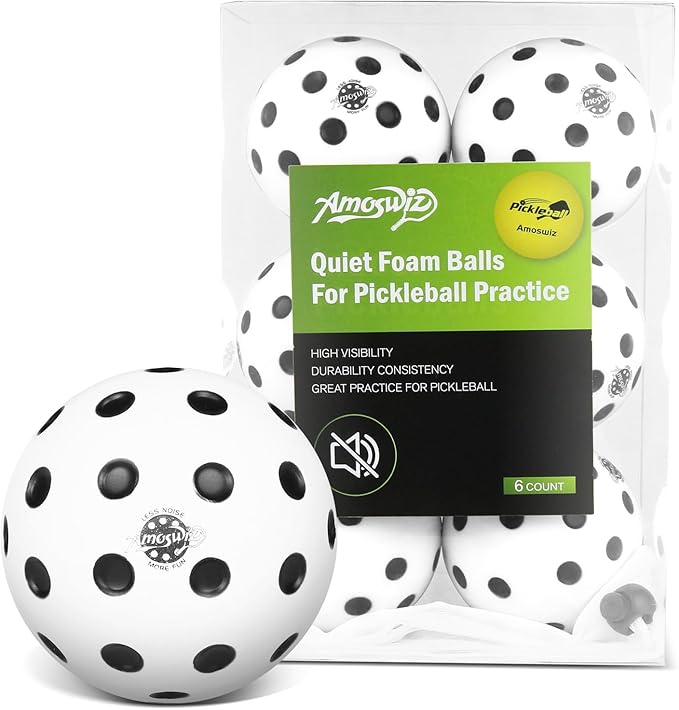 Silent Pickleball Balls, 6 Pack of Quiet Foam Ball for Indoor & Outdoor Pickle Ball Practice, Noise Reducing Soft Pickleball Practice Balls with 40 Simulated Concave Holes