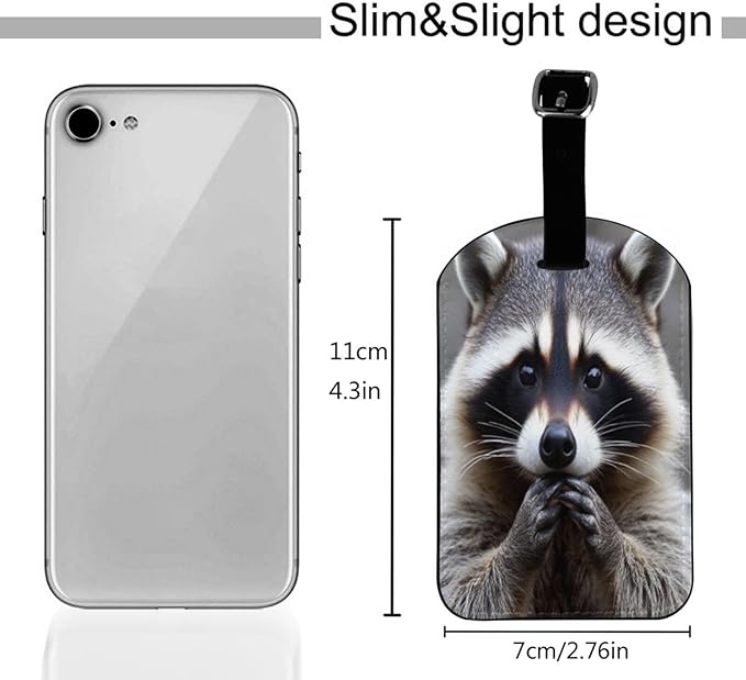 Cute Raccoon Luggage Tag for Suitcases,Grey Animal PU Leather Baggage Tags Bag Tags Travel Id Label for Luggage Women Men -1 Piece