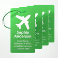 4 Personalized Metal Luggage Tags for Suitcase, Laser Engraved with Text and Logo, Custom Aluminum Name Tags with Stainless Steel Ring, for Travel, Golf Bag, and Baggage (Green)