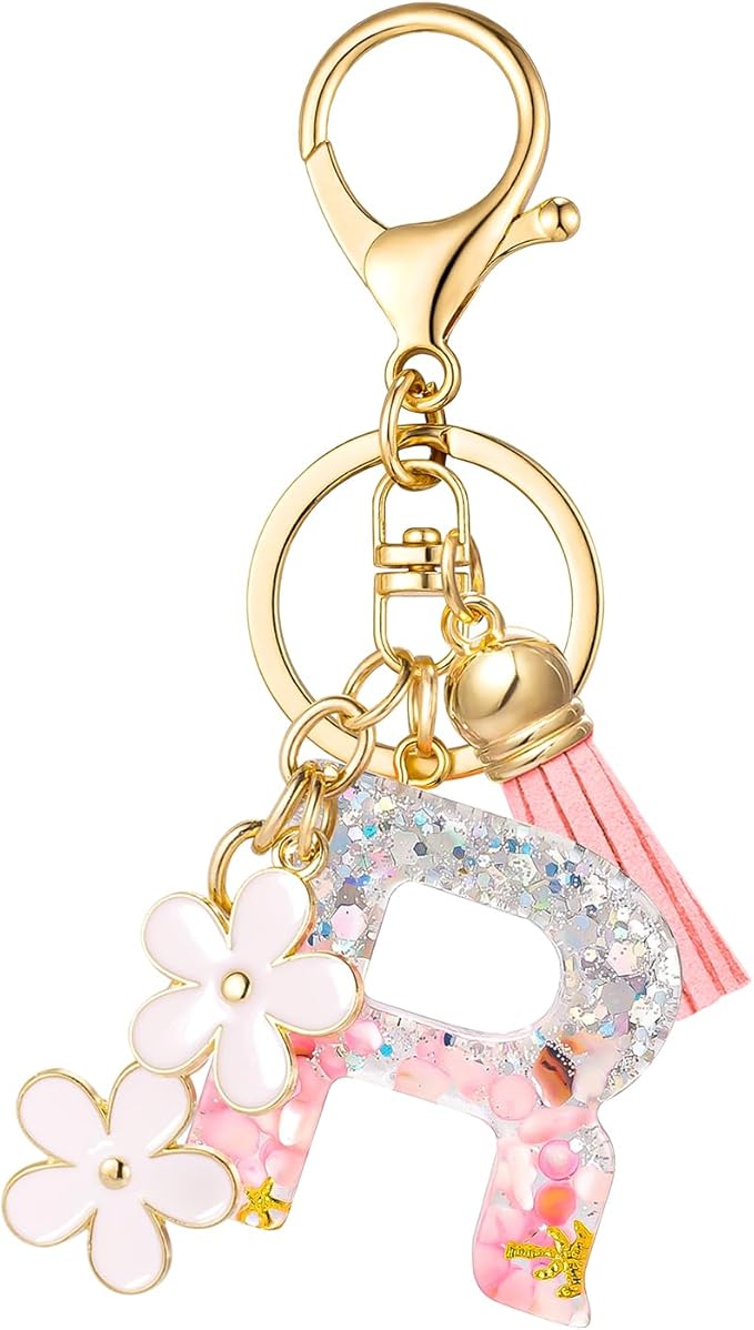 SELOVO Girls Pink Flower Chain Cute Keychain Initial Keychain Key Chain for Women