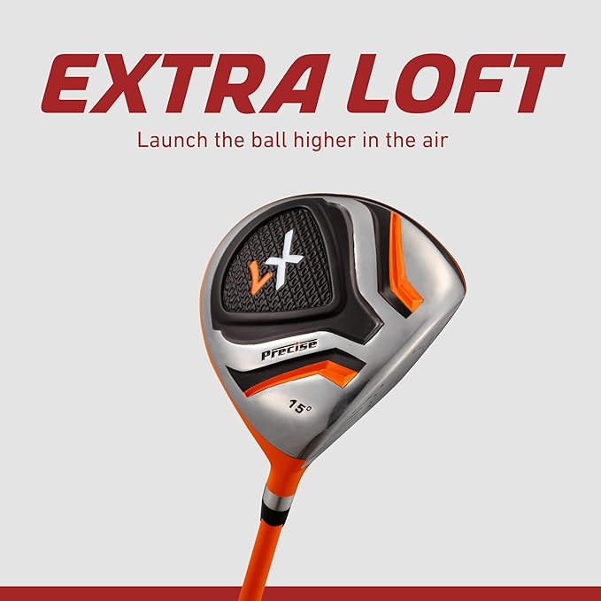 Precise X7 Kids Golf Clubs Set – Boys’ & Girls’ Junior Golf Set with Lightweight Graphite Shafts, Hybrid, Putter & Stand Bag