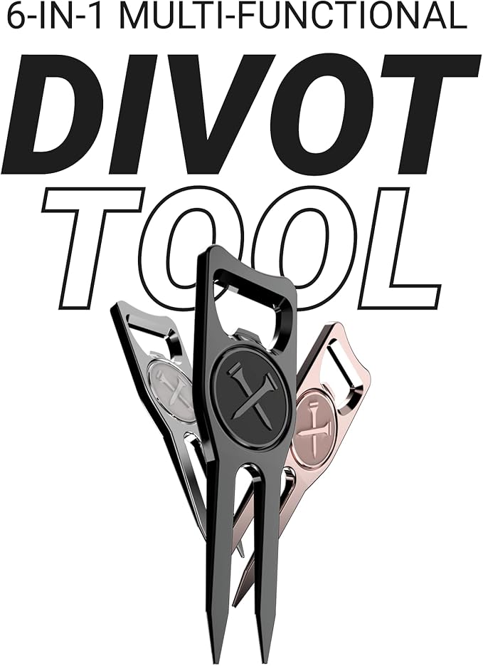 Blue Tees Golf 6-in-1 Premium Divot Tool & Ball Marker - Bottle Opener - Club Tee - Groove Cleaner - Putting Alignment - Designed to Be the Ultimate Tool for the Green – Silver