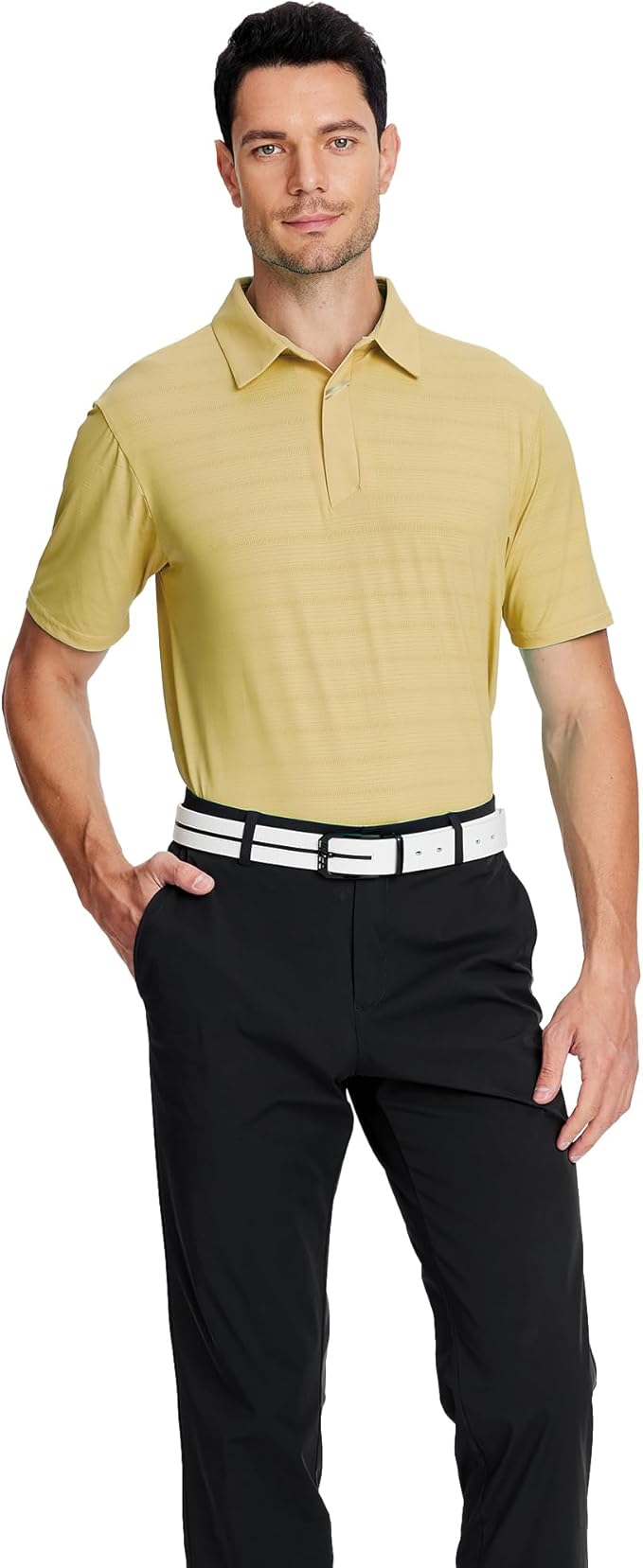 Esabel.C Jacquard Golf Shirts for Men Moisture Wicking Short Sleeve Performance Dry Fit Active Mens Polo Shirts