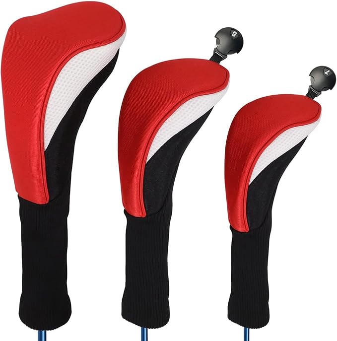 3pcs Nylon Golf Head Covers with Interchangeable Tags, Elastic Self-Fixing Closure, Durable Golf Accessories for Fairway & Driver Clubs