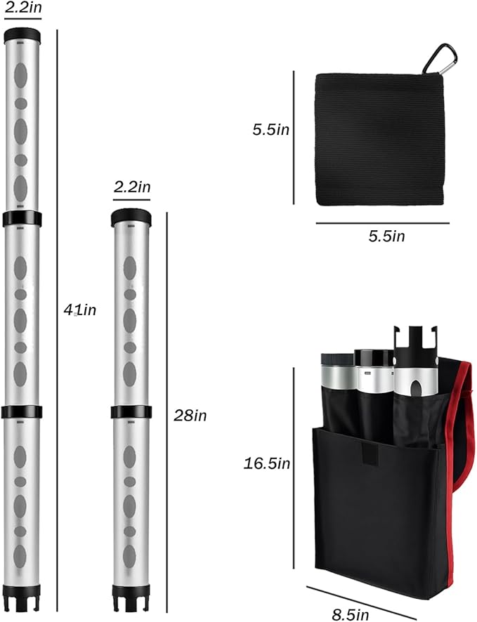Golf Ball Retriever & Picker Upper Tube with Carry Bag, Ball Towel & Twist-On Caps, Durable Aluminum Alloy, Holds 24 Balls