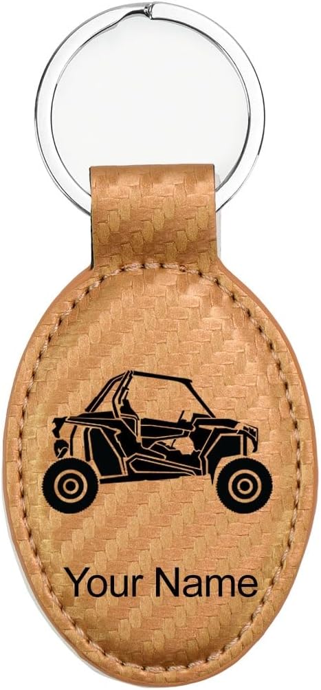 LaserGram Oval Keychain, Off Road Racer, Personalized Engraving Included (Carbon Fiber Bronze)