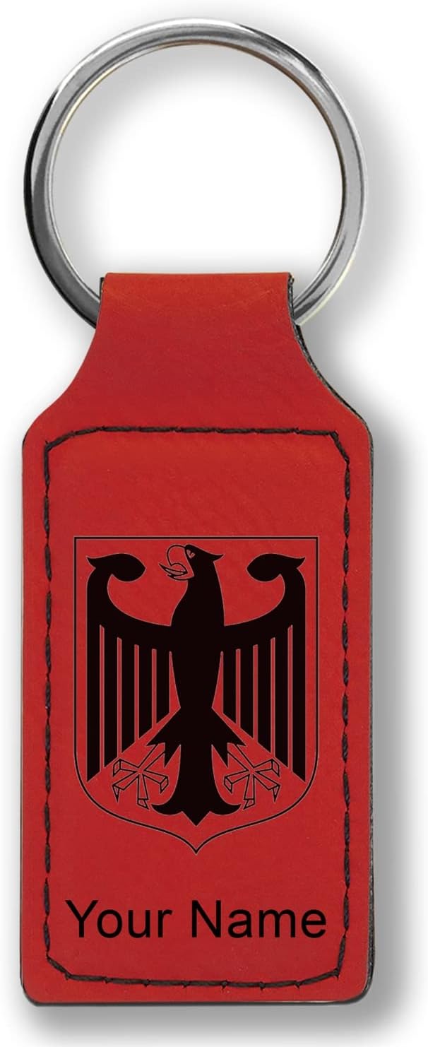 LaserGram Rectangle Keychain, Coat of Arms Germany, Personalized Engraving Included (Red)
