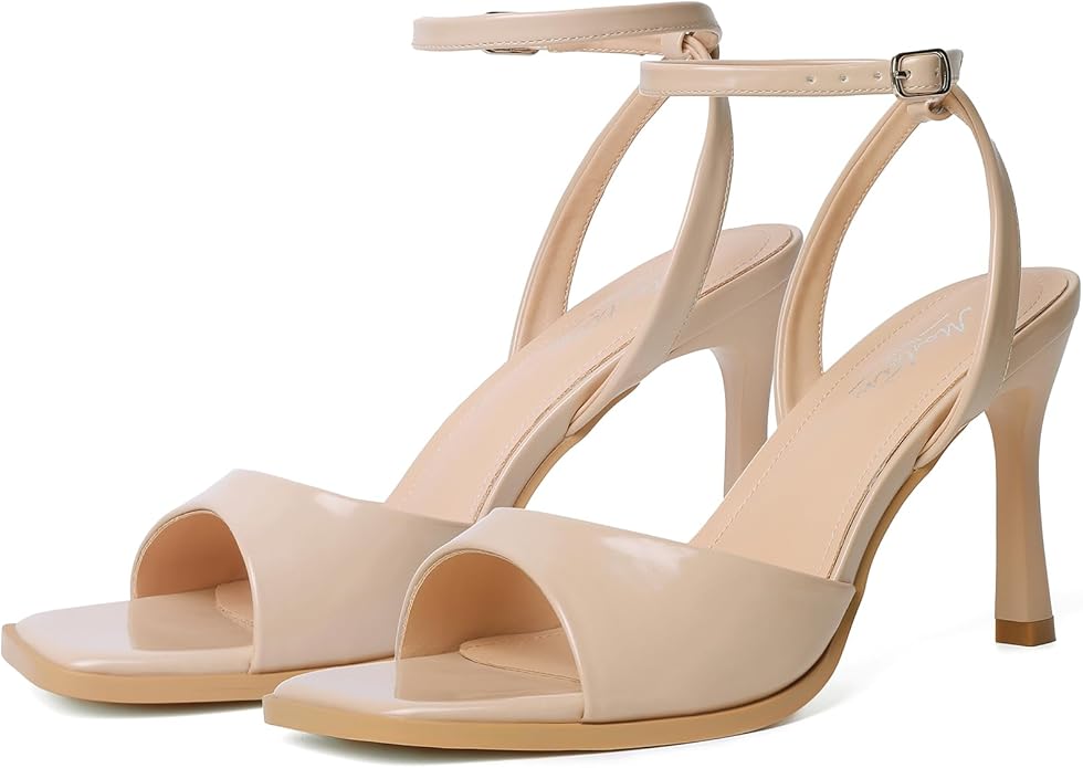 Mostrin Strappy Heels for Women Square Open Toe Lace Up Heeled Sandals Ankle Strap Sexy Stiletto High Heels for Party, Prom, Dating, Wedding