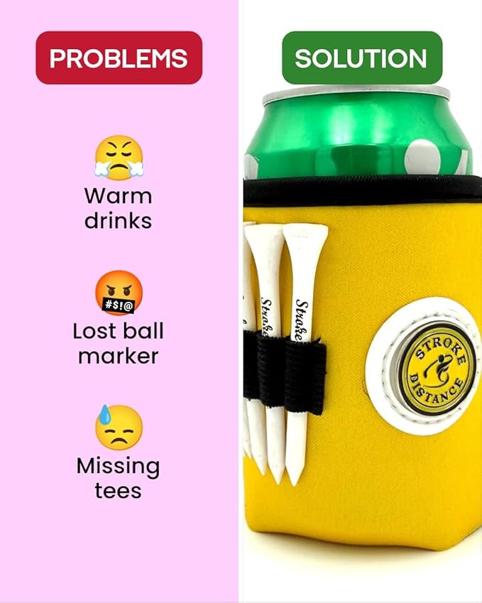 Beverage Caddie 3-in-1 Golf Insulator, Removeable Ball Marker, Bag Clip & Tees Combo - Blue- Tall Slim Can