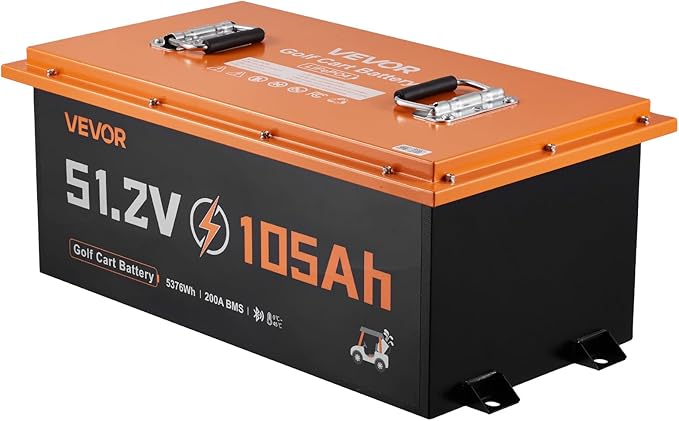 VEVOR 48V (51.2V) 105AH Lithium Golf Cart Battery, with 18A Charger, Lifepo4 Battery Kit, Built-in 200A BMS, with Bluetooth & Touch Monitor, 4000 Cycles, Metal Case, for Golf Carts, Trolling Motors