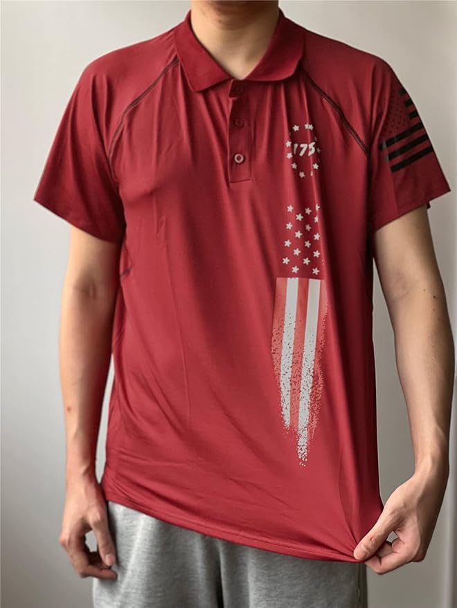 HARGLESMAN Men's 1776 Independence Day American Flag Short Sleeve Polo Golft Shirt(S-3XL)