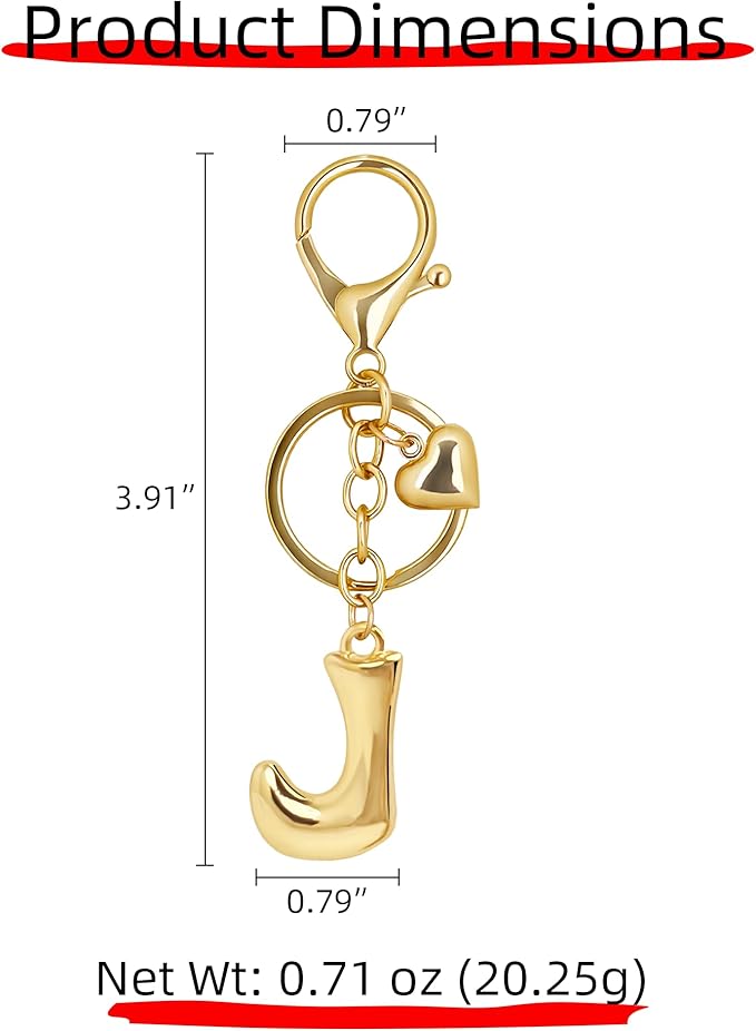 Gold Bubble Heart, Cherry, Bow & More Designs Letter Initial Keychain Bag Charms – Cute Purse Charms for Handbags